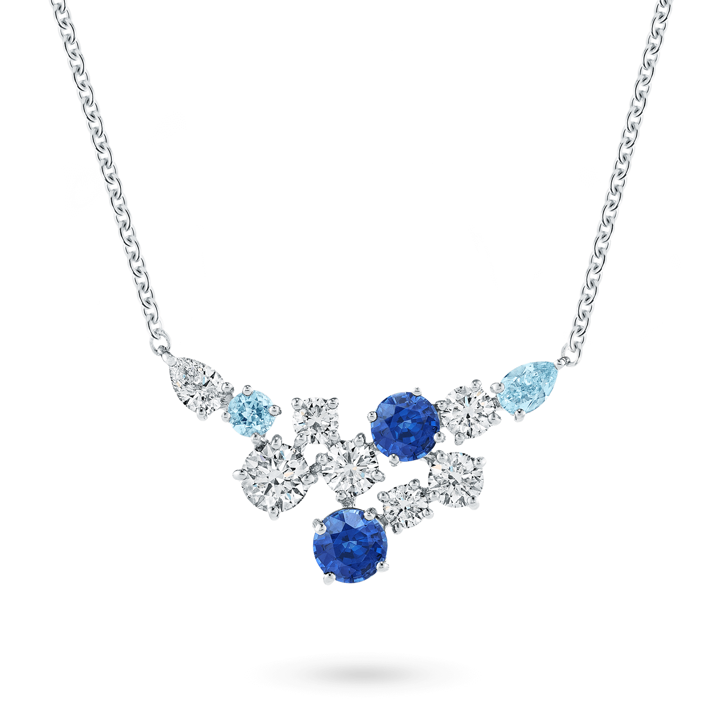 Sparkling Cluster Sapphire Aquamarine and Diamond Pendant, Product Image 1