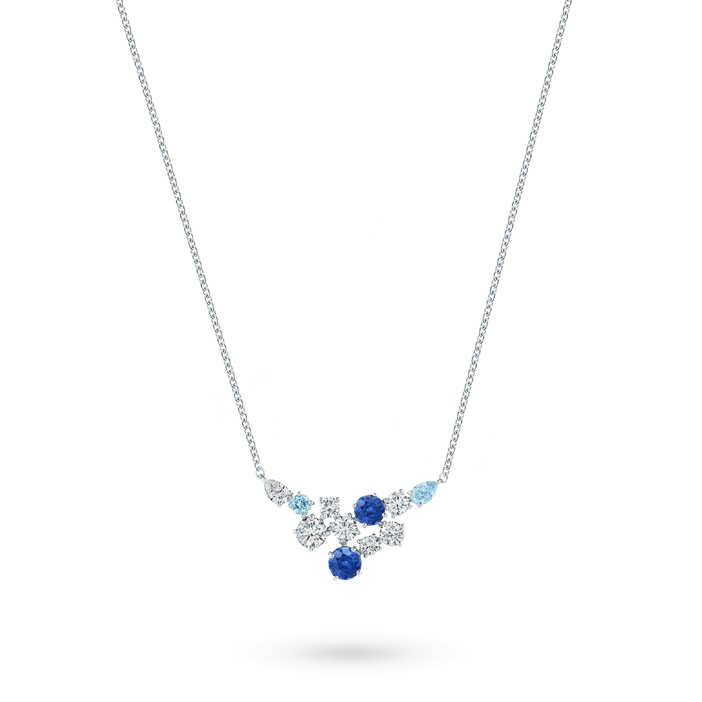 Sparkling Cluster Sapphire Aquamarine and Diamond Pendant, Product Image 2