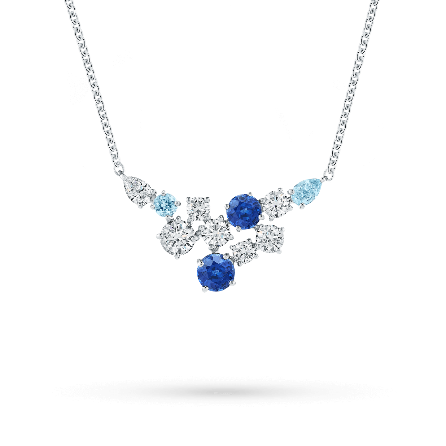 Pendentif Sparkling Cluster en saphir, aigue-marine et diamant sur une chaîne