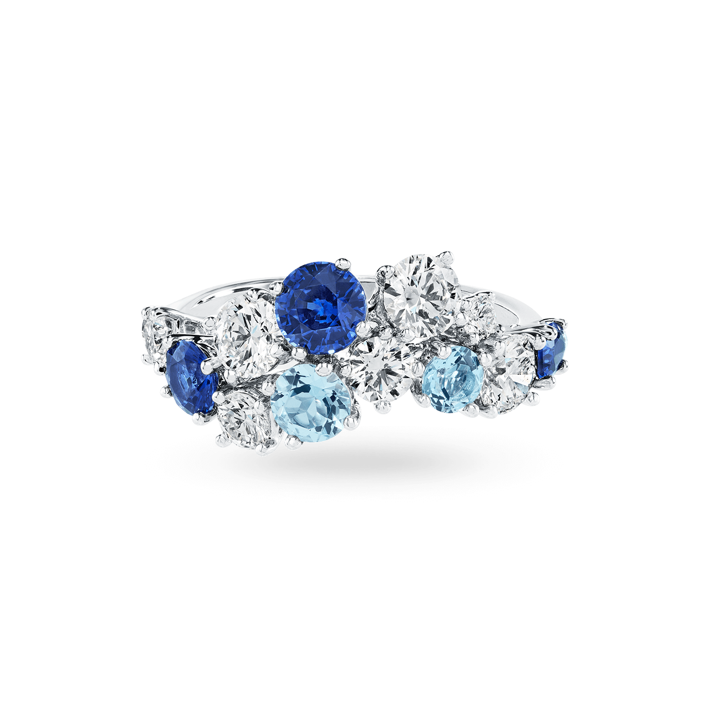 Sparkling Cluster Sapphire Aquamarine and Diamond Ring, Product Image 1
