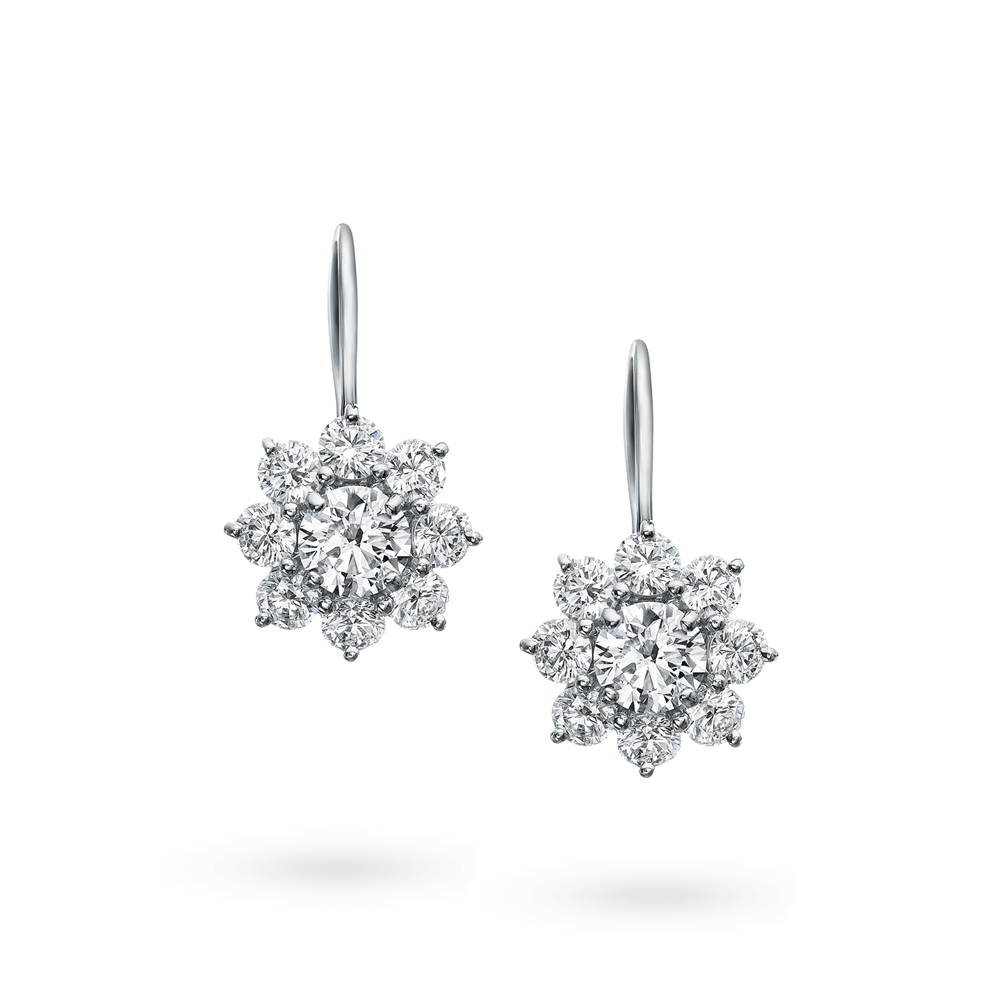Sunflower Diamond Earrings on Platinum Wire, Product Image 1