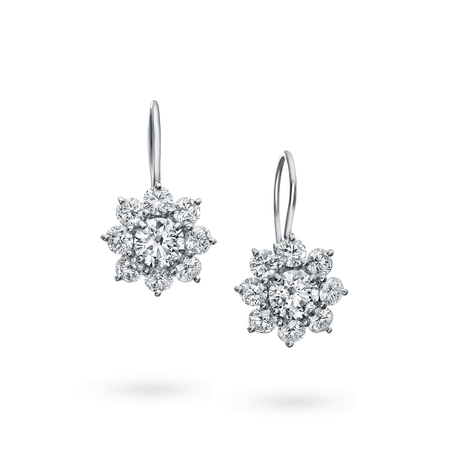 Angled view of the Sunflower Diamond Earrings on Platinum Wire