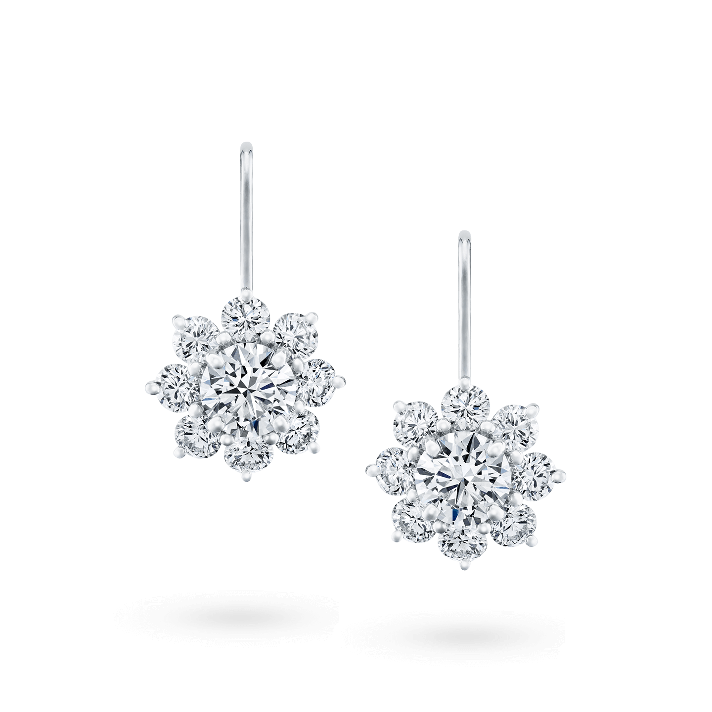 Sunflower Diamond Earrings on Platinum Wire, Product Image 1