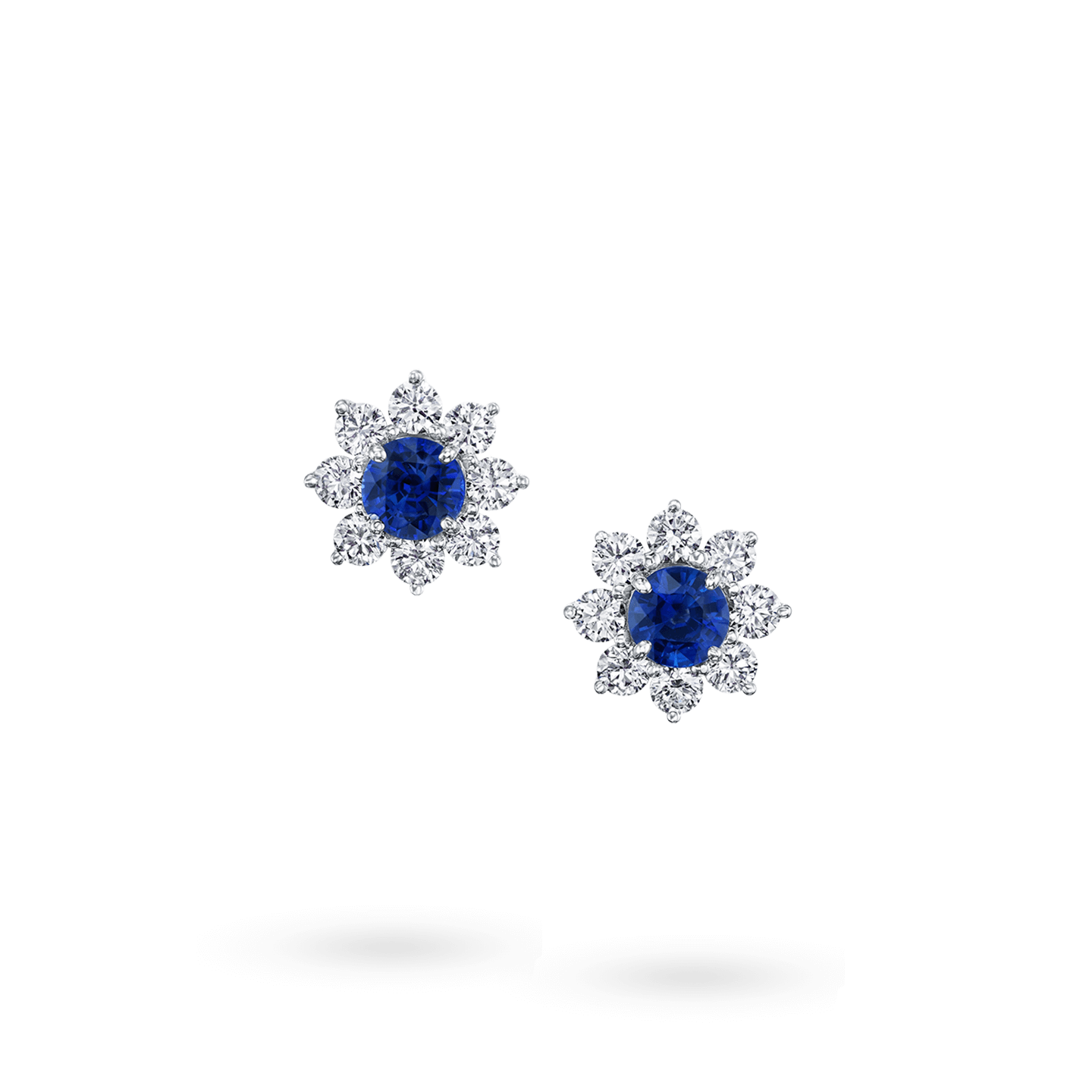 Vue de face de la Boucles d'oreilles Sunflower en saphir et diamant, Mini