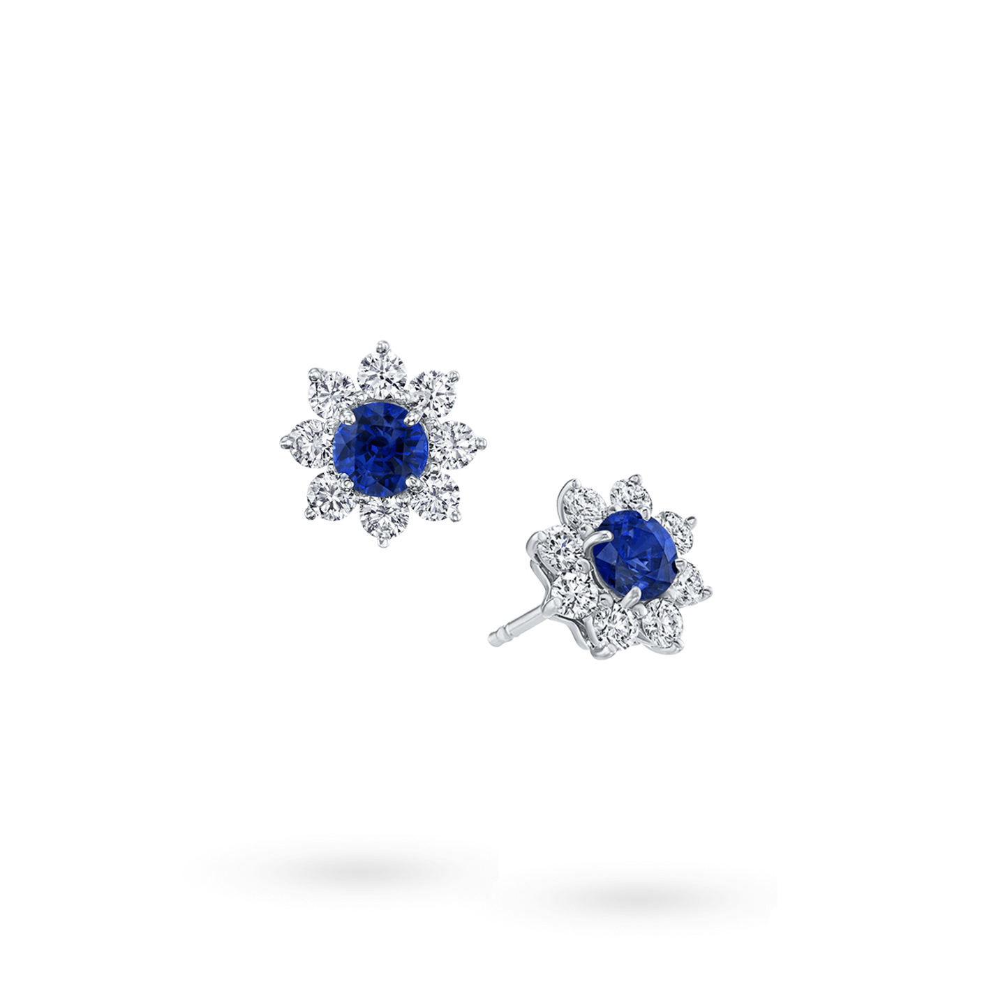 Angled view of the Sunflower Petite Sapphire and Diamond Earrings