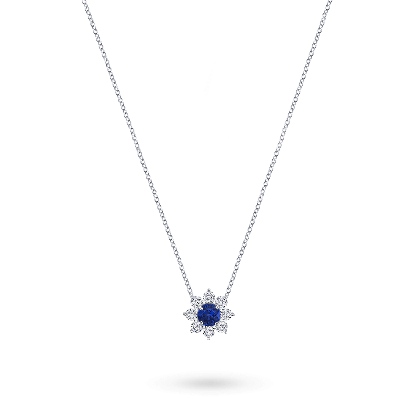 Pendentif Sunflower en saphir et diamant, Small sur une chaîne plus longue