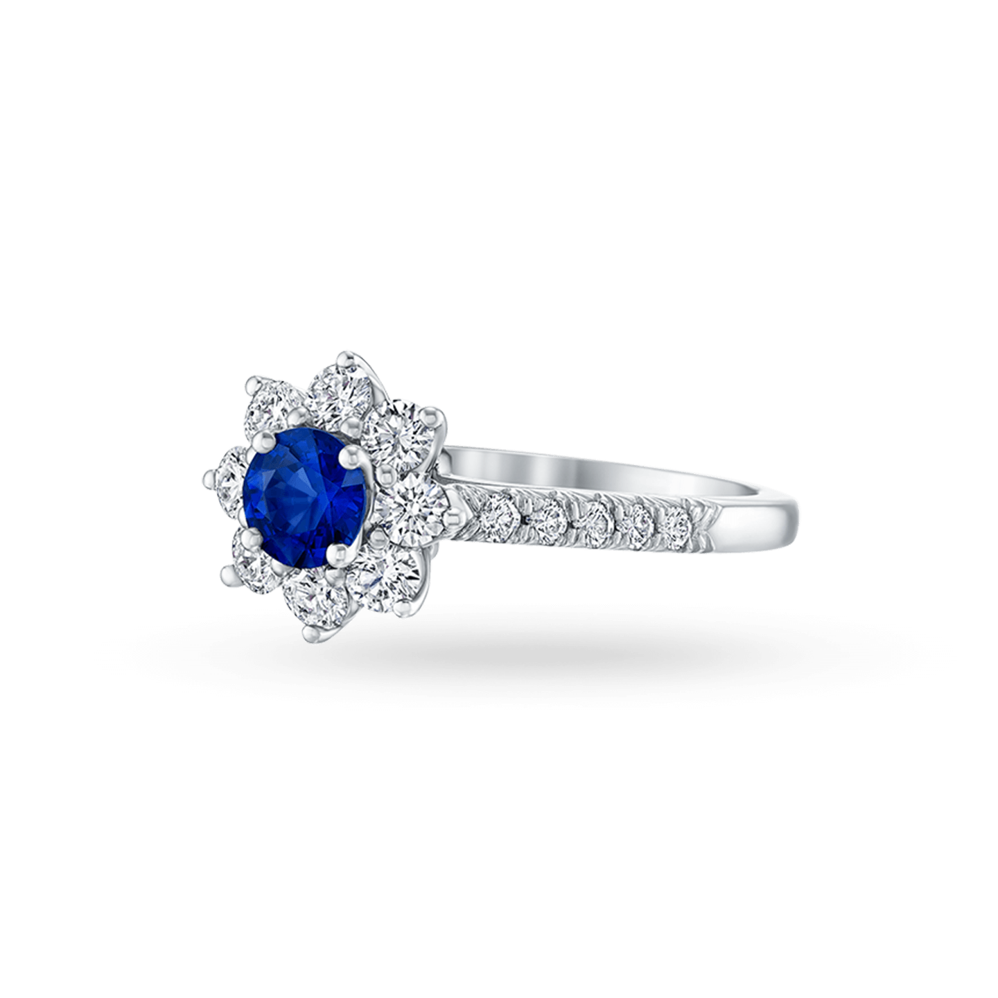 Vue en angle de la Bague Sunflower en saphir et diamant, Mini