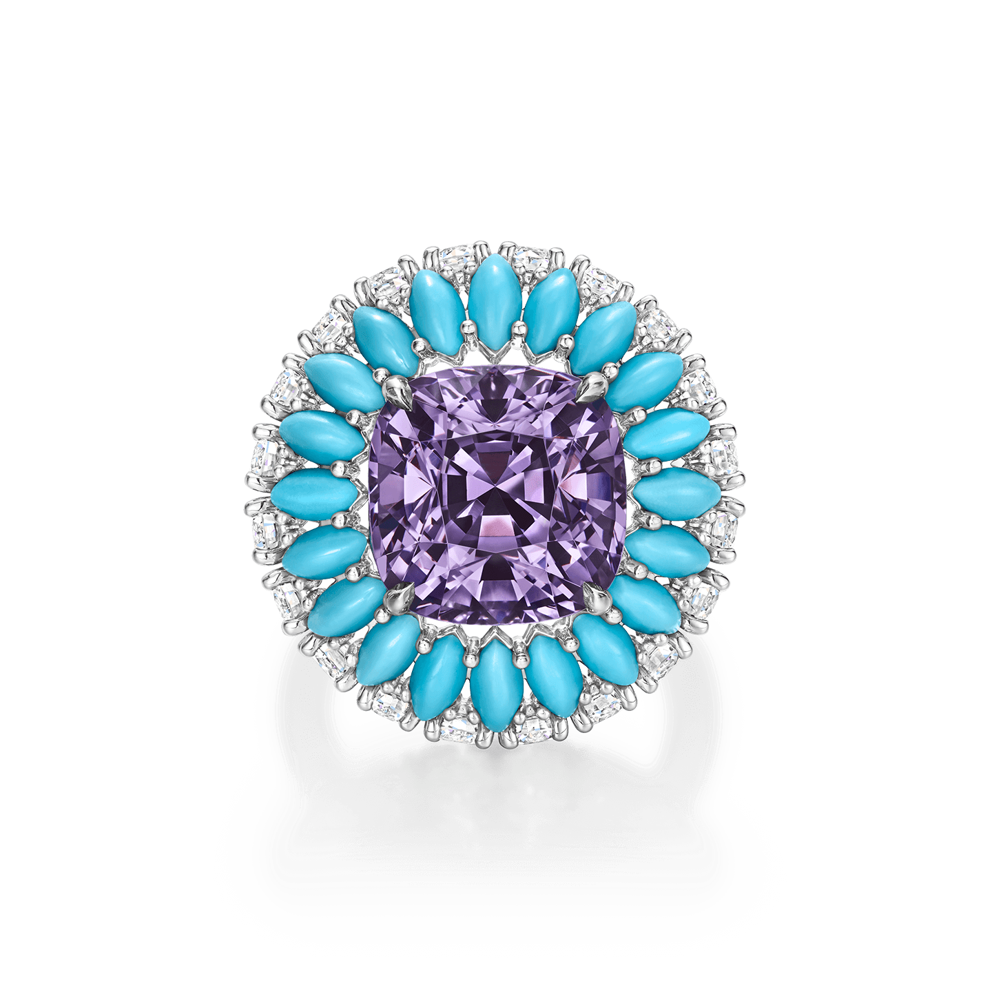 Winston Candy紫色尖晶石戒指，搭配綠松石和鑽石
