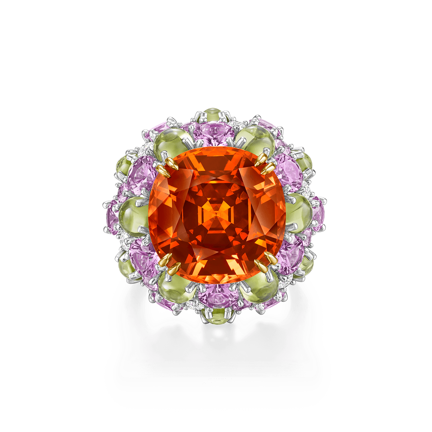 Bague Winston Candy en grenat spessartite avec des péridots, saphirs roses et diamants