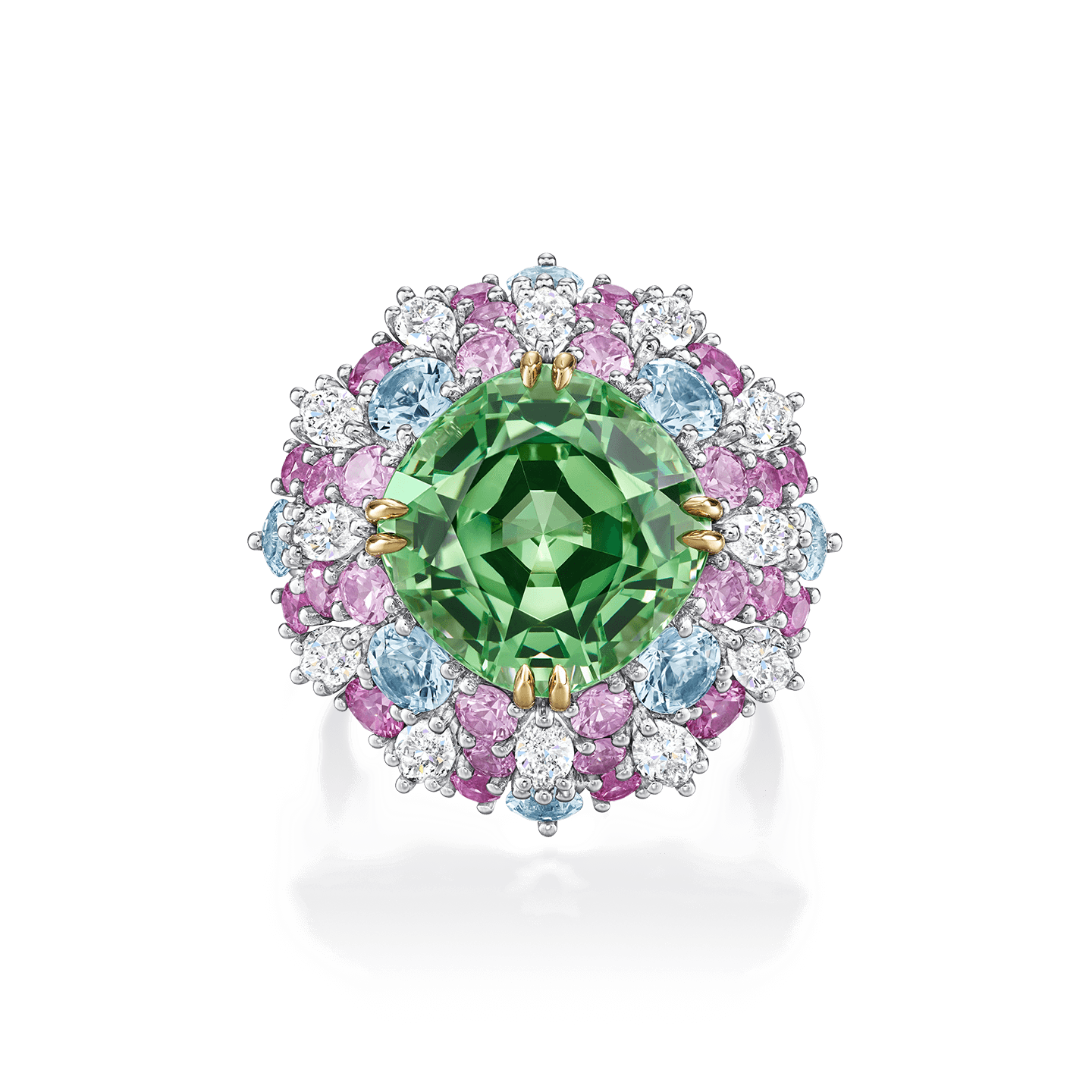 Winston Candy Tsavorite Garnet Ring with Sapphires, Aquamarines and Diamonds