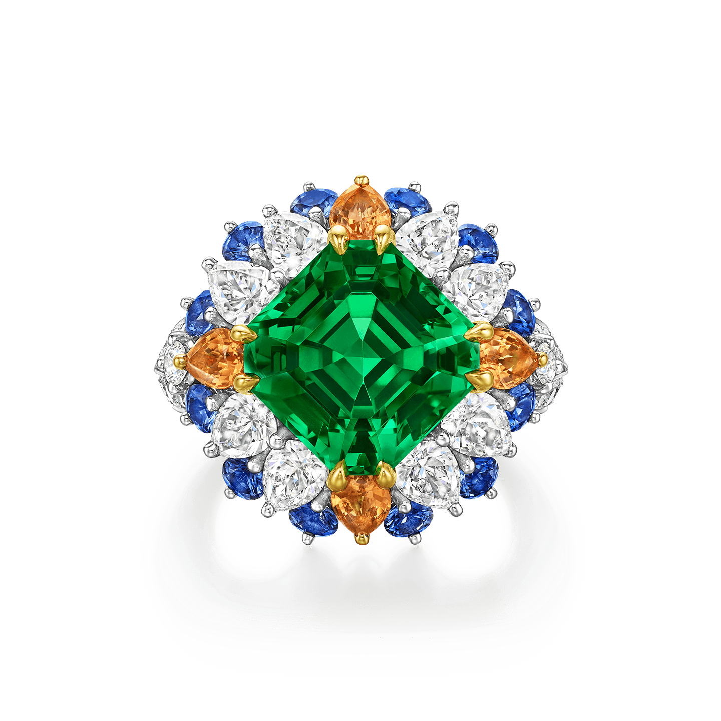 Winston Candy沙弗萊石戒指，搭配藍寶石、錳鋁榴石和鑽石