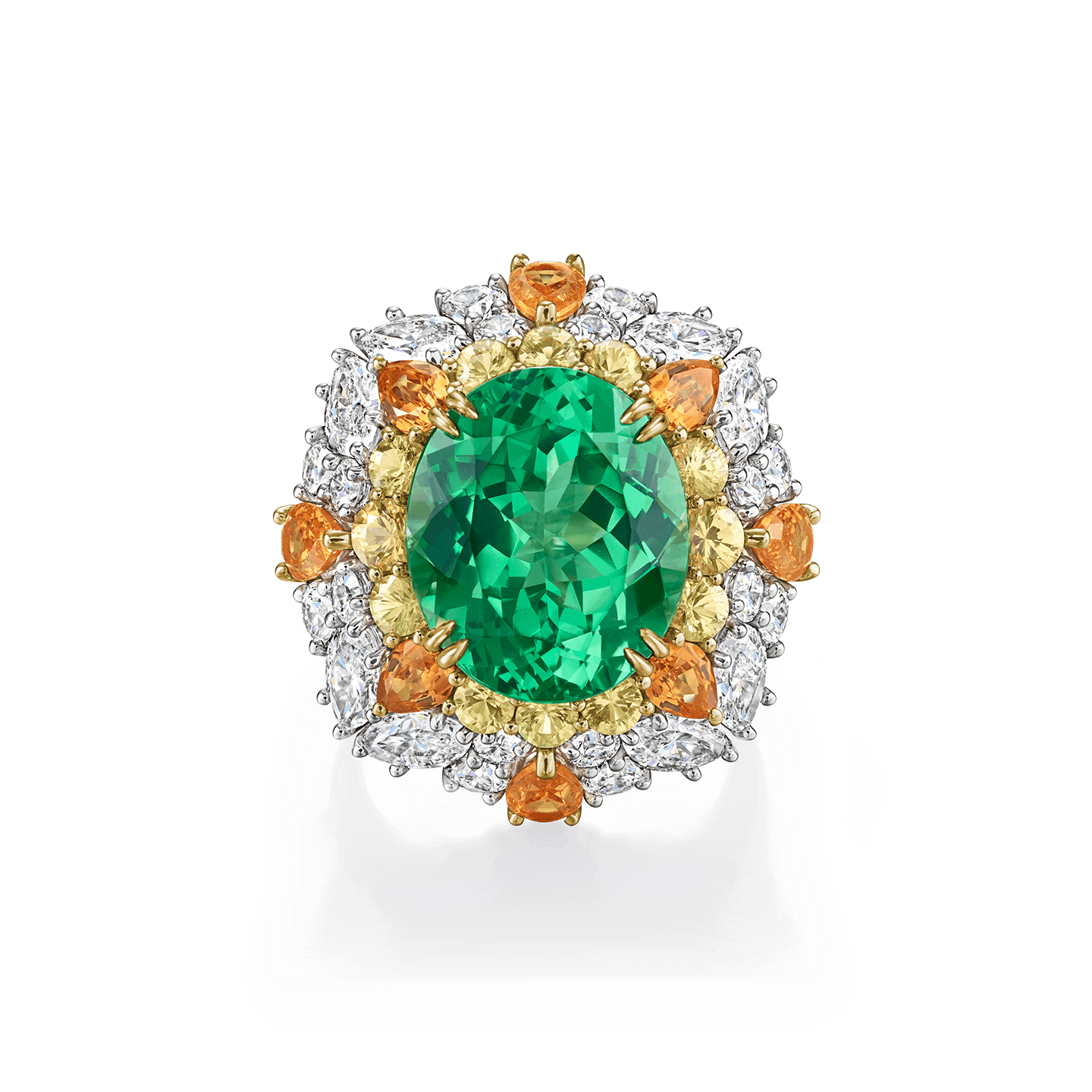 Bague Winston Candy en grenat tsavorite avec des saphirs jaunes, grenats spessartite et diamants