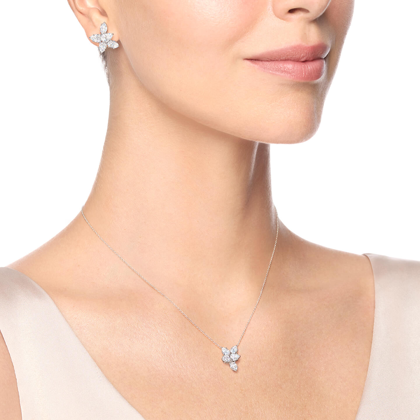Winston Cluster Diamond Pendant, Medium on a model angled