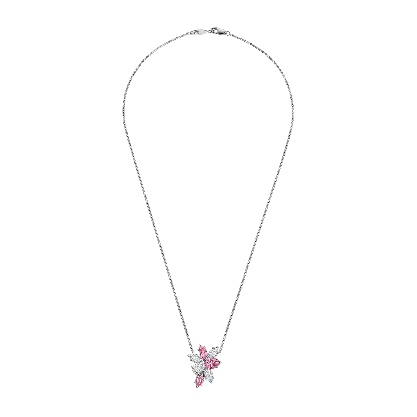 Winston Cluster Pink Sapphire and Diamond Pendant on a longer chain