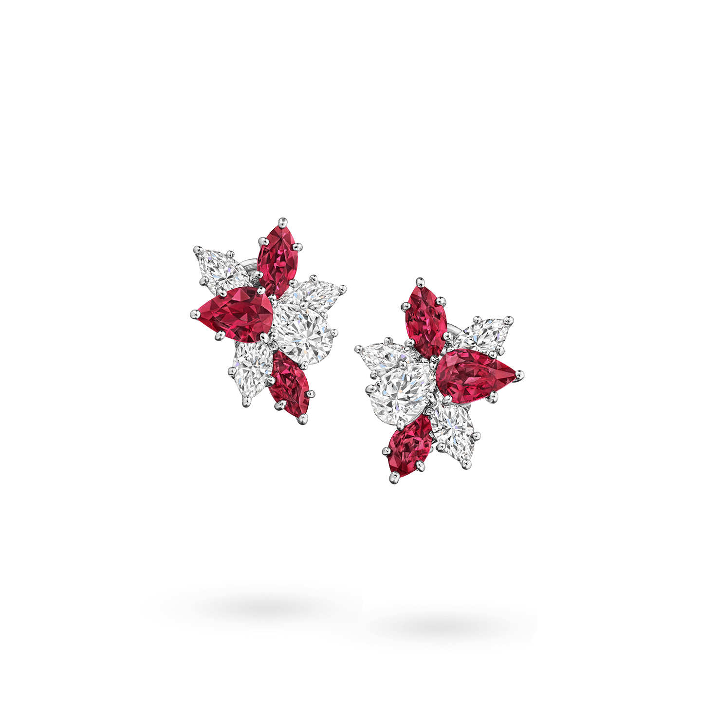 Front view of the Winston Cluster Ruby and Diamond Earrings