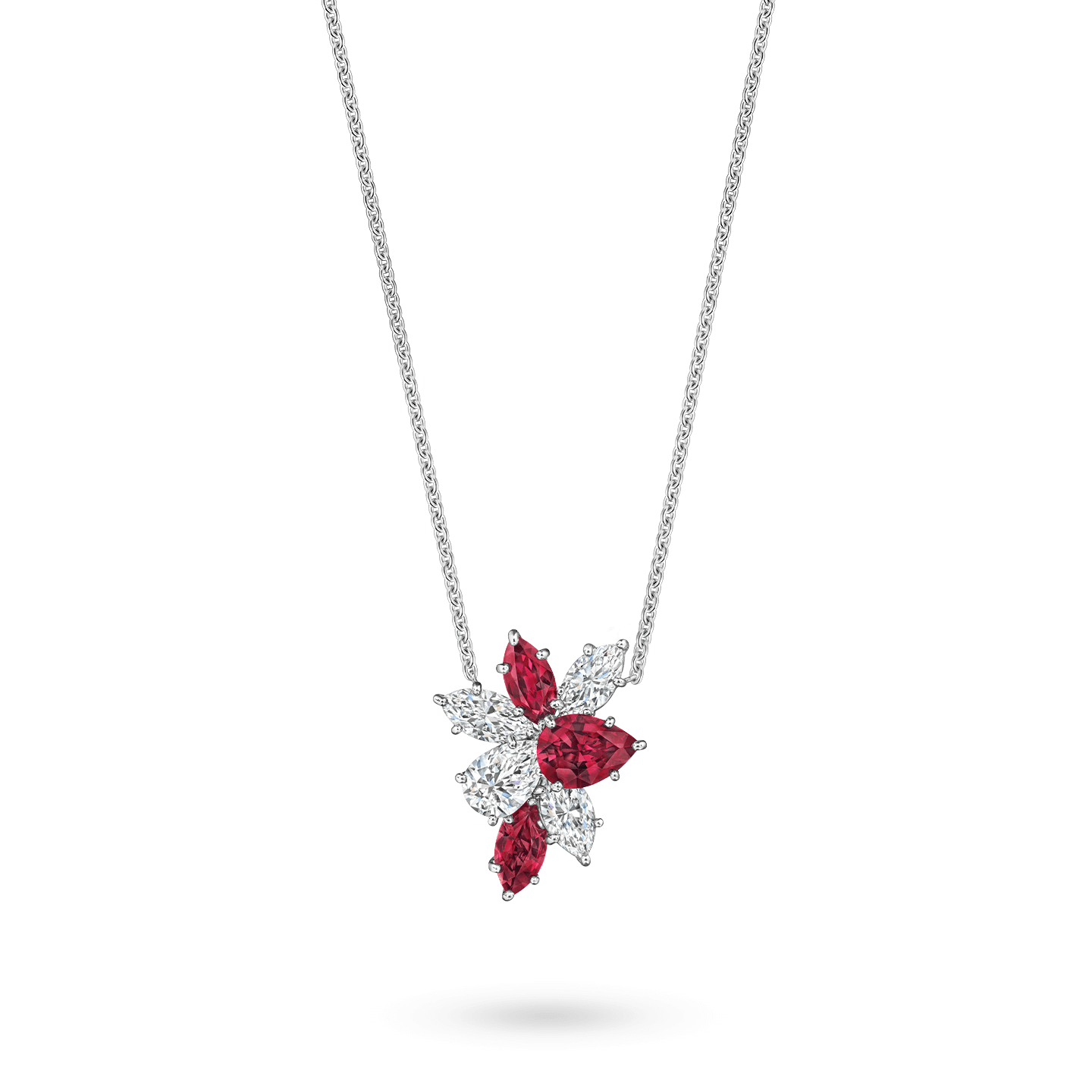 Pendentif Winston Cluster en rubis et diamant sur une chaîne plus longue