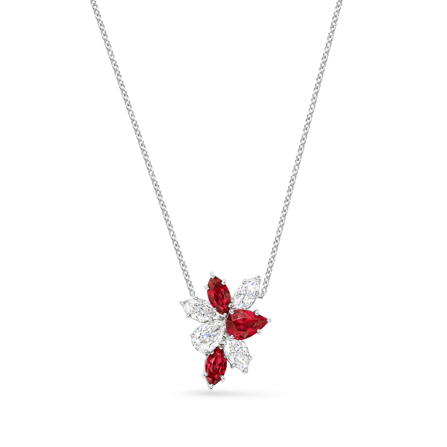 Winston Cluster Ruby and Diamond Pendant on a longer chain