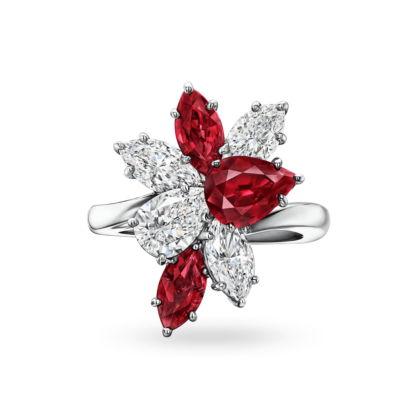 Vue de face de la Bague Winston Cluster en rubis et diamant