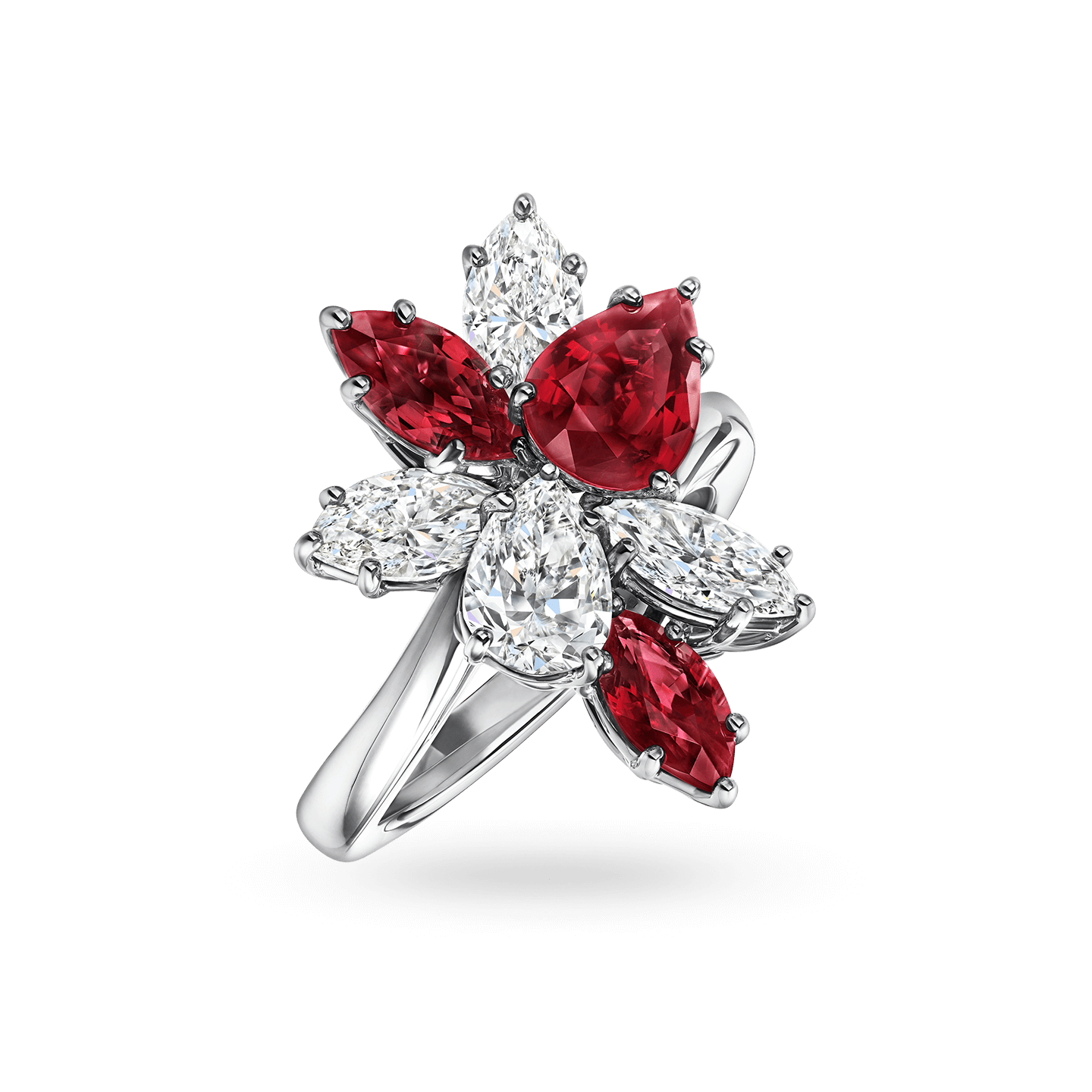 Vue en angle de la Bague Winston Cluster en rubis et diamant