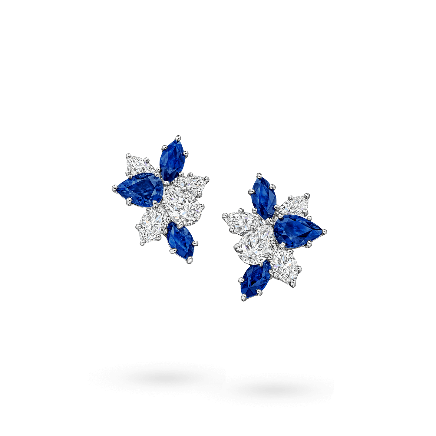 Front view of the Winston Cluster Sapphire and Diamond Earrings