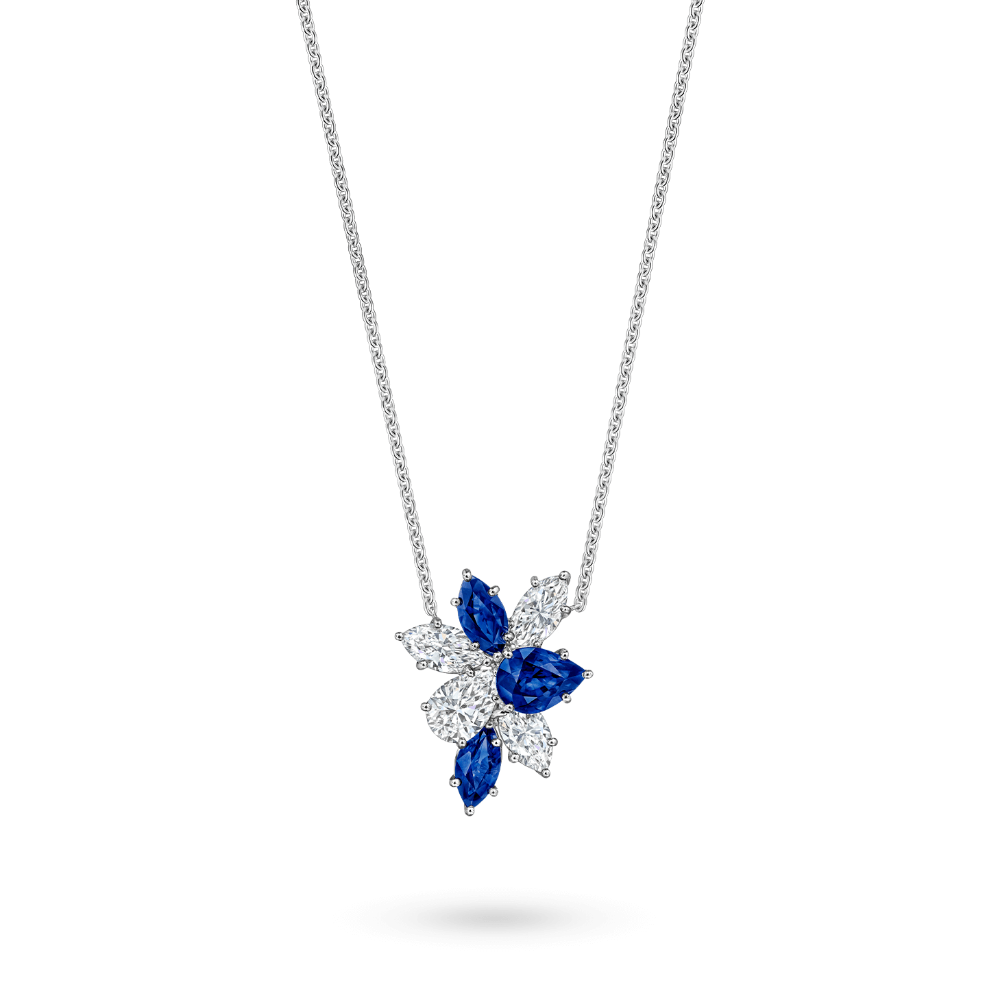 Winston Cluster Sapphire and Diamond Pendant on a longer chain