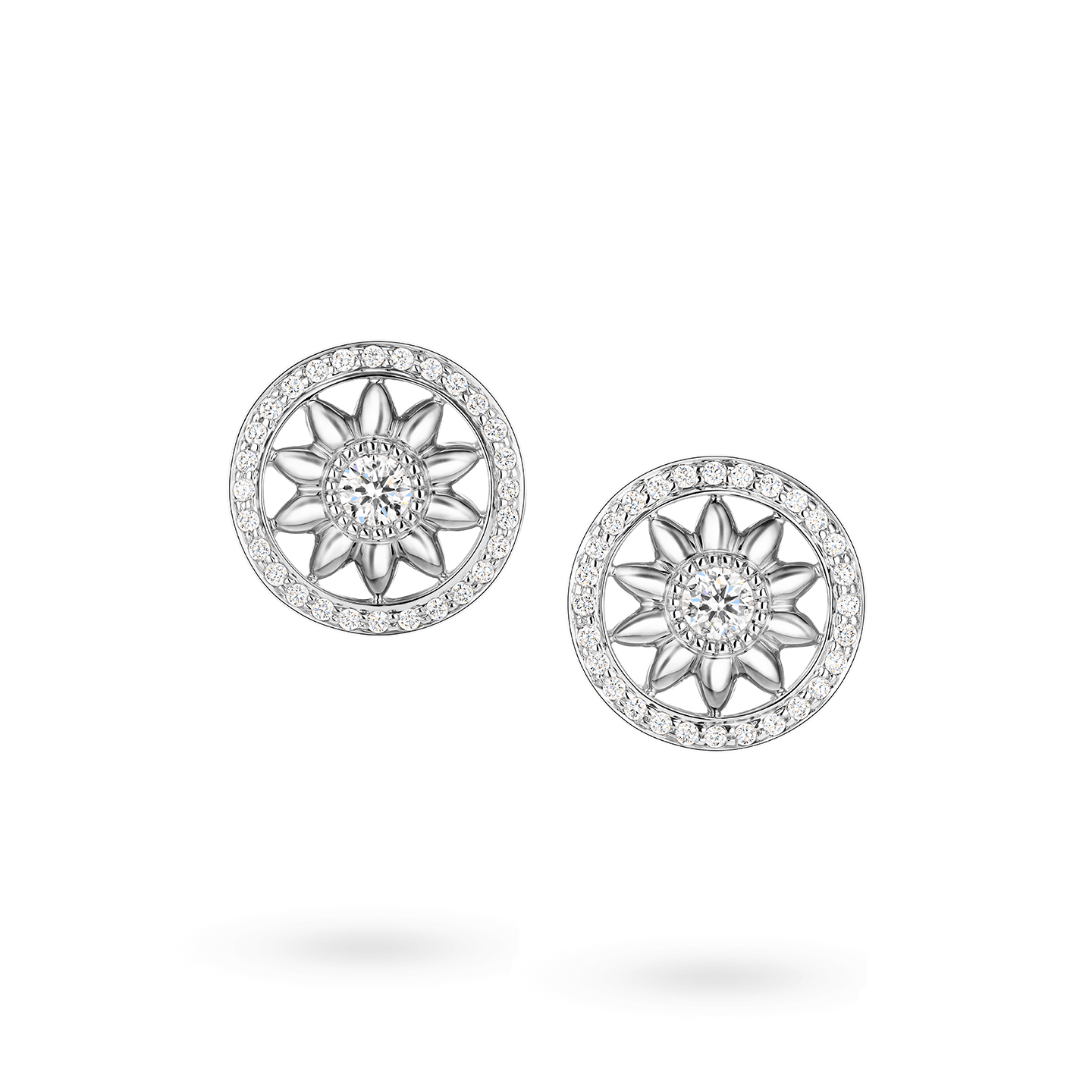 Vue de face de la Boucles d'oreilles Winston Gates en platine et diamant