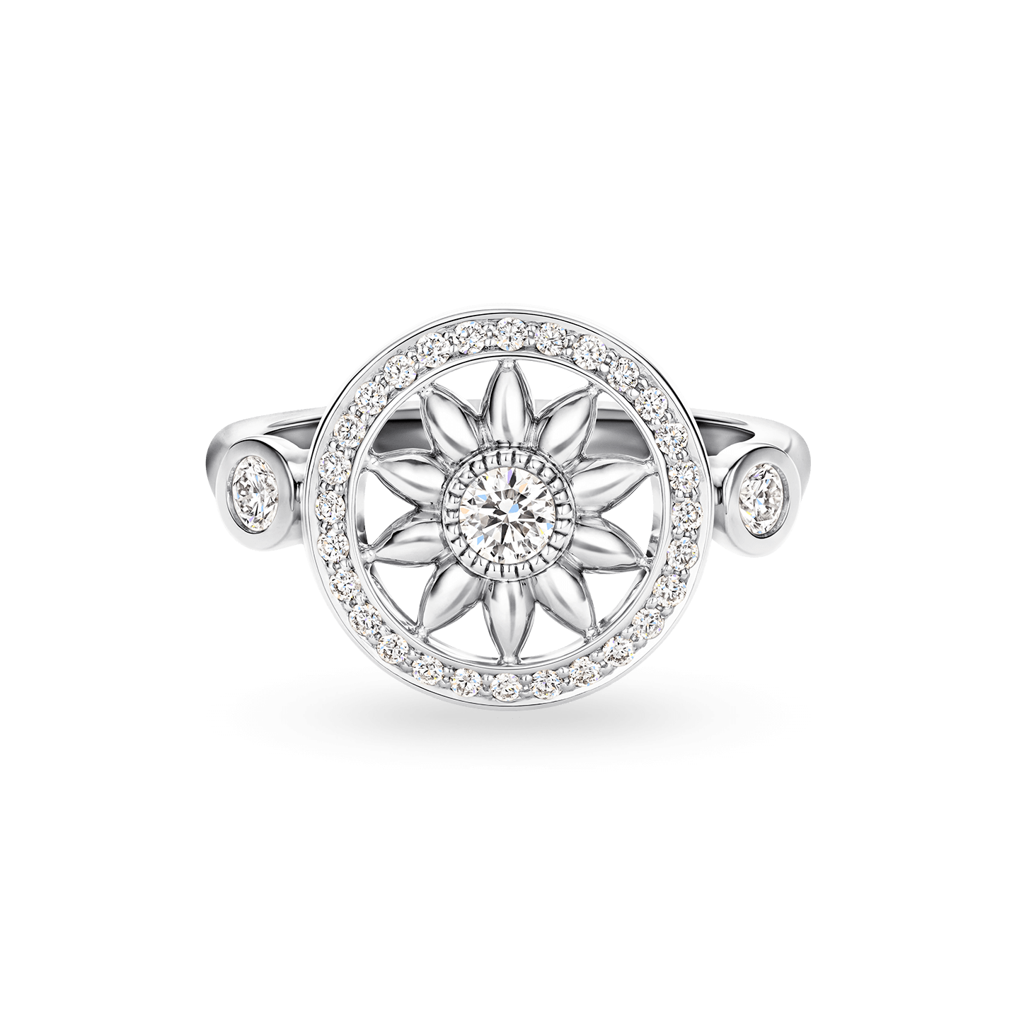 Vue de face de la Bague Winston Gates en platine et diamant