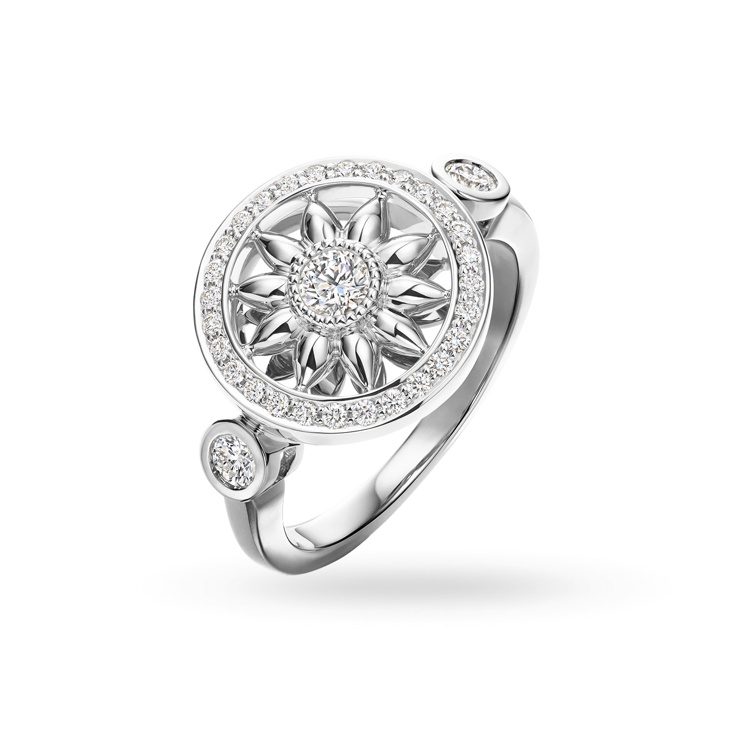 Vue en angle de la Bague Winston Gates en platine et diamant