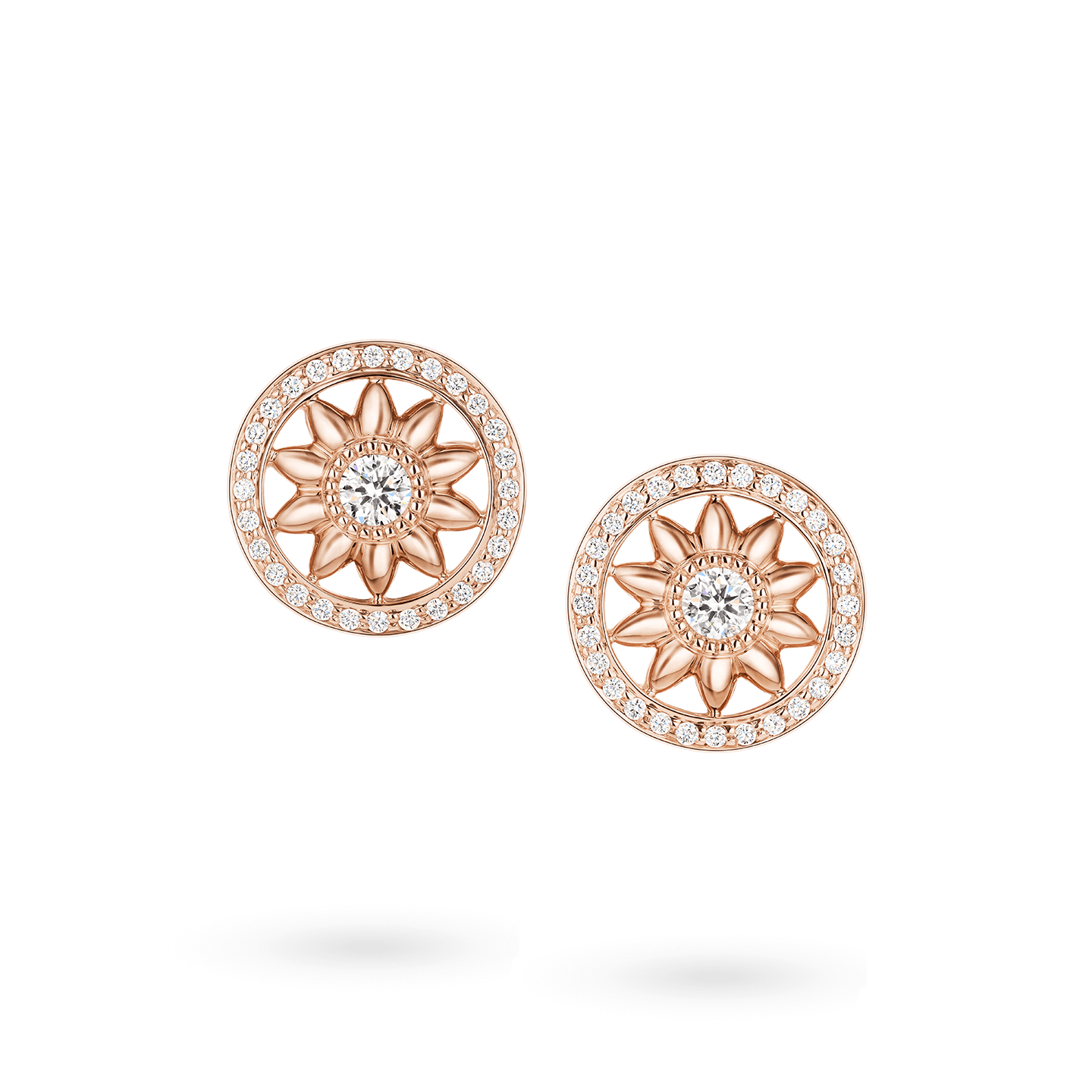 Vue de face de la Boucles d'oreilles Winston Gates en or rose et diamant