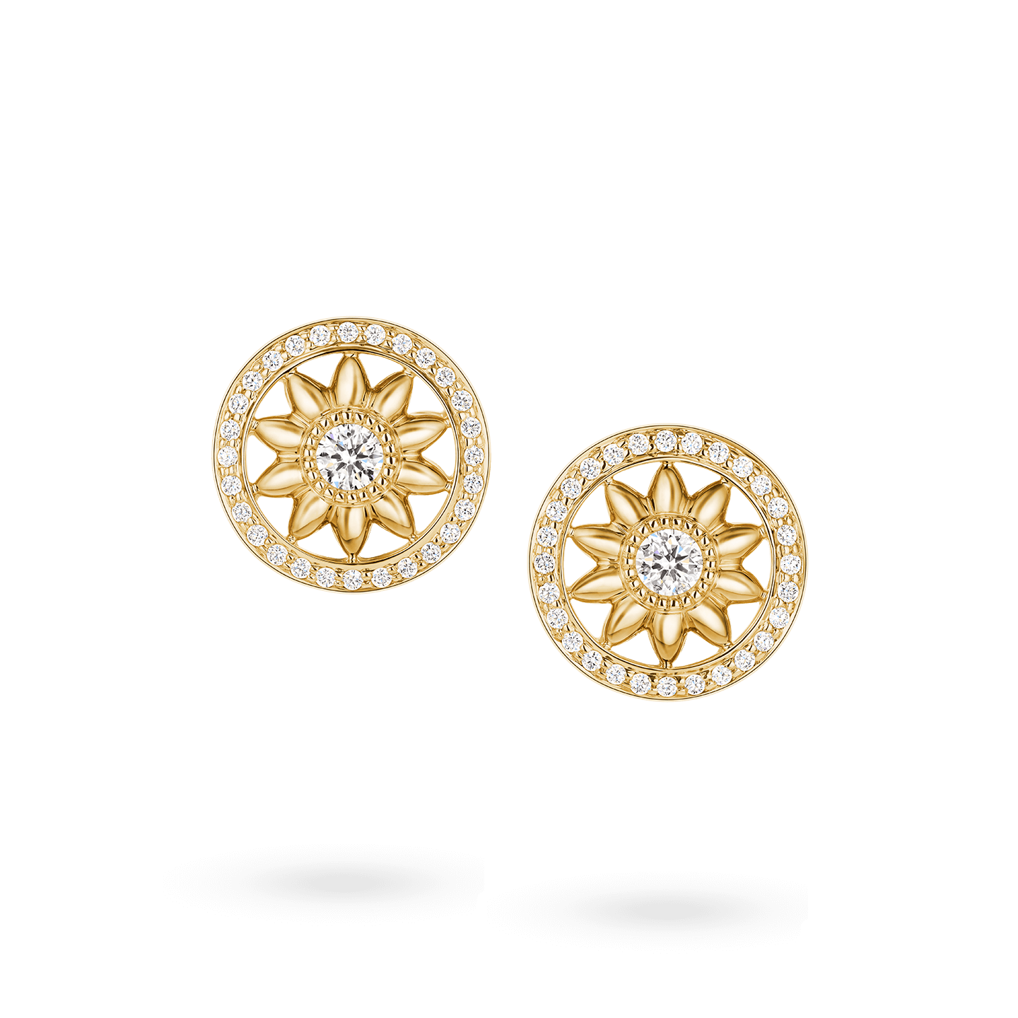 Vue de face de la Boucles d'oreilles Winston Gates en or jaune et diamant