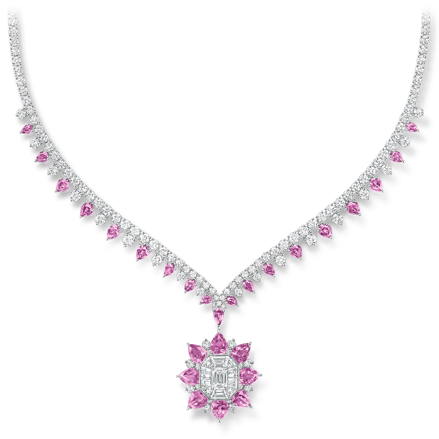 718 Marble Marquetry Diamond and Pink Sapphire Necklace