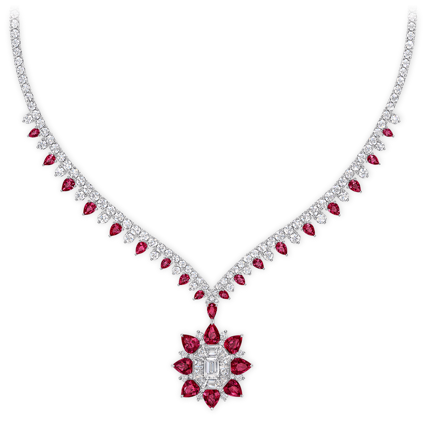 A 718 Marble Marquetry Ruby and Diamond Necklace