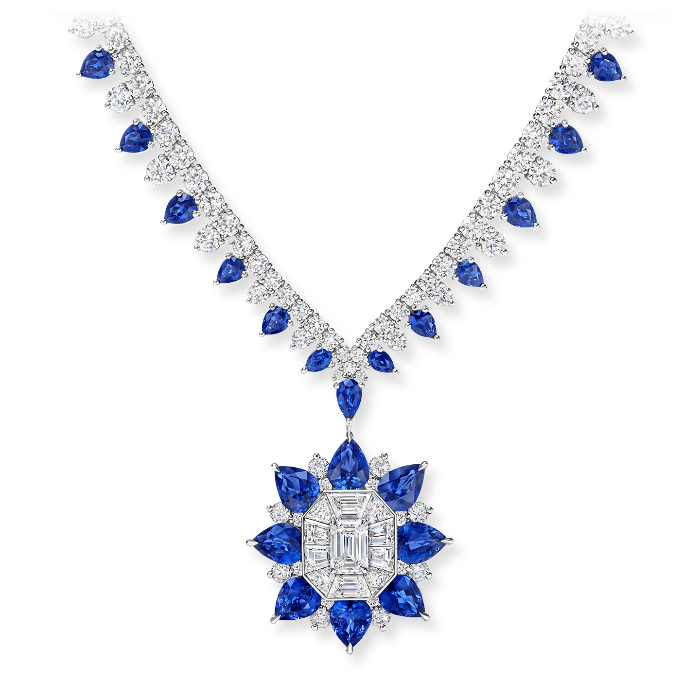 718 Marble Marquetry蓝宝石和钻石高级珠宝项链