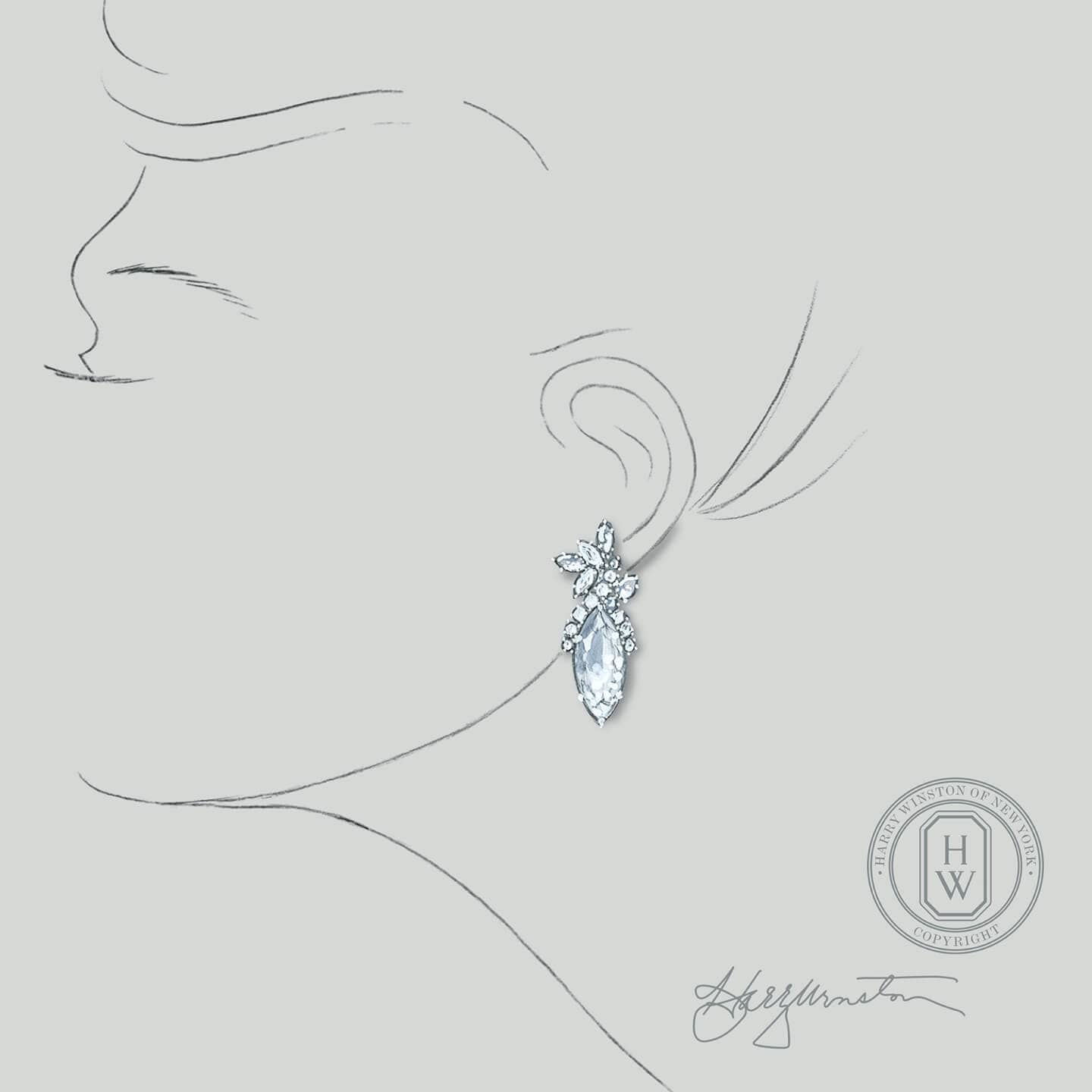Sketch of an exquisite diamond earring from the Legacy Collection by Harry Winston