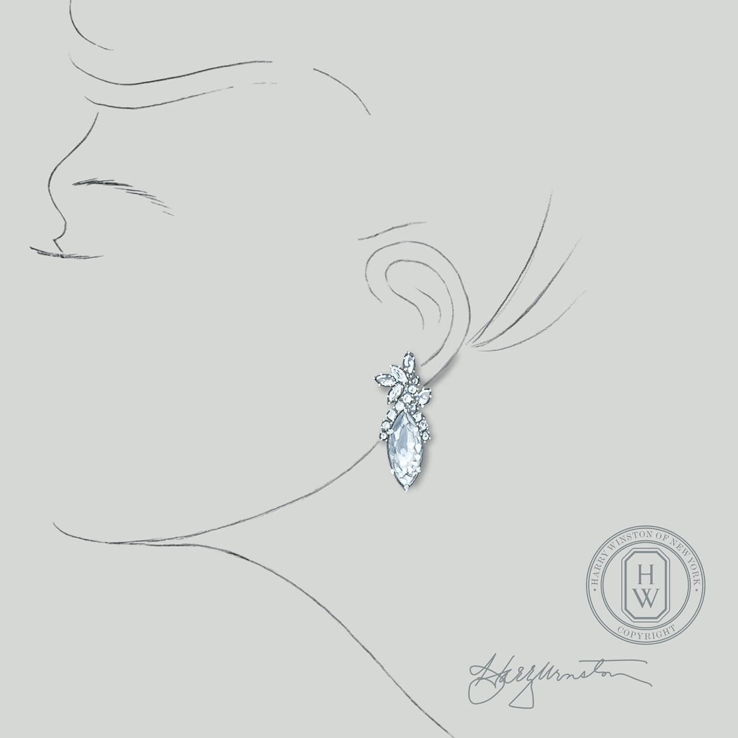 Legacy高级珠宝系列钻石耳环精美钻石耳环的手稿