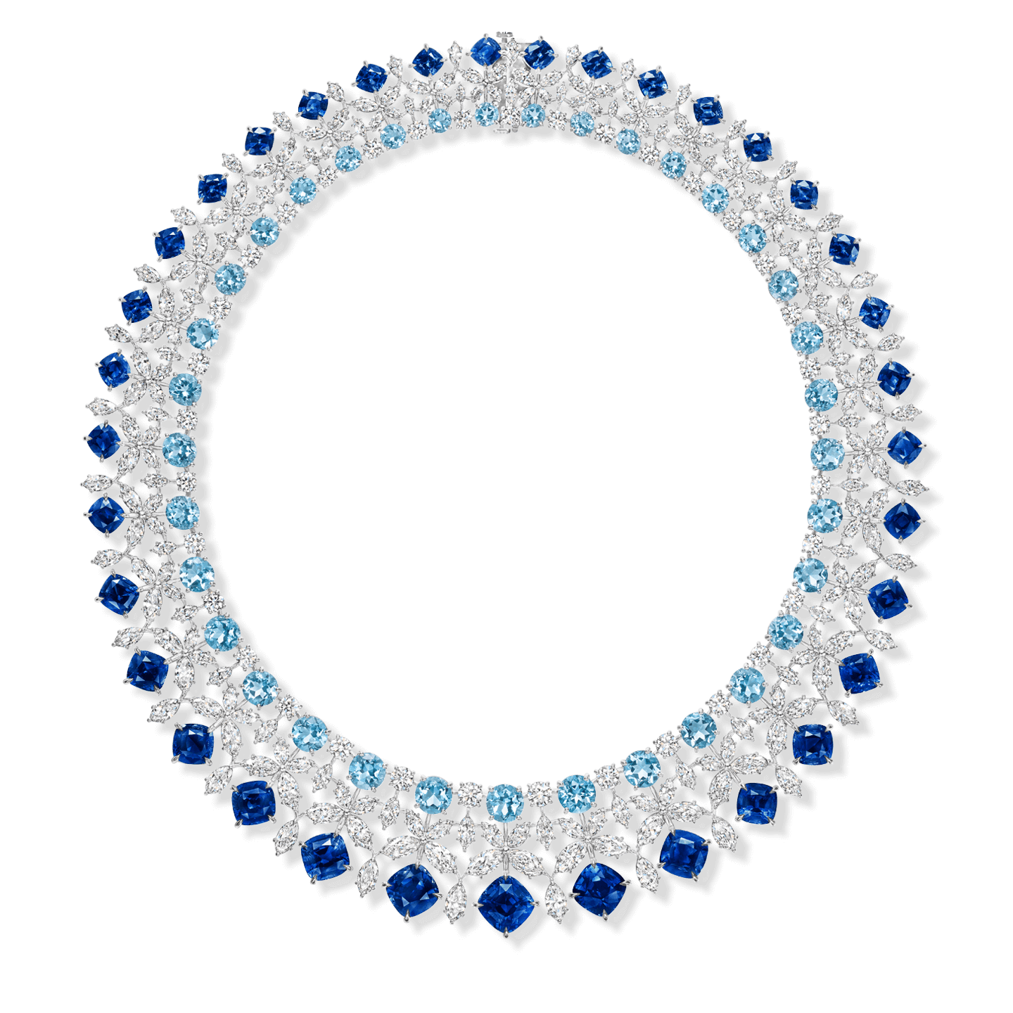 Princess藍寶石、海水藍寶石和鑽石項鍊