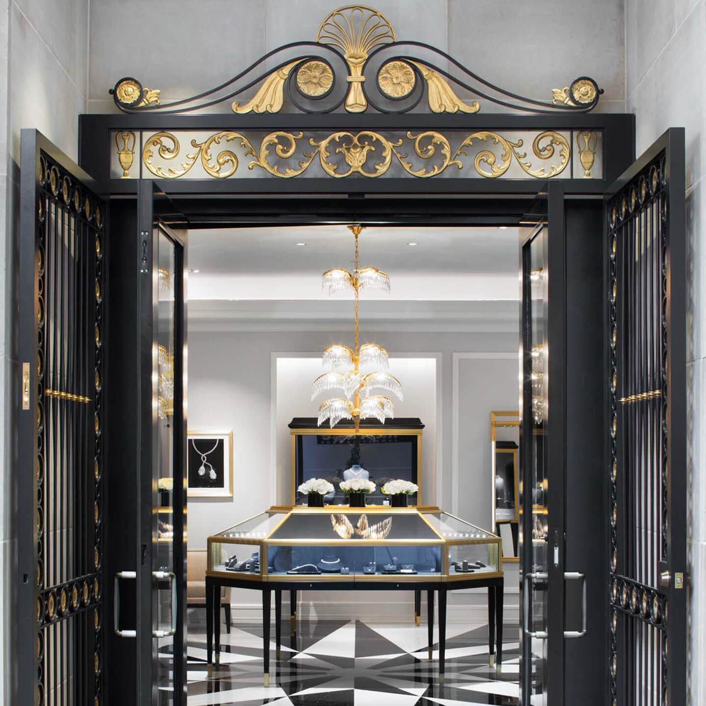 Luxury showroom featuring jewelry display case of the Harry Winston Salon