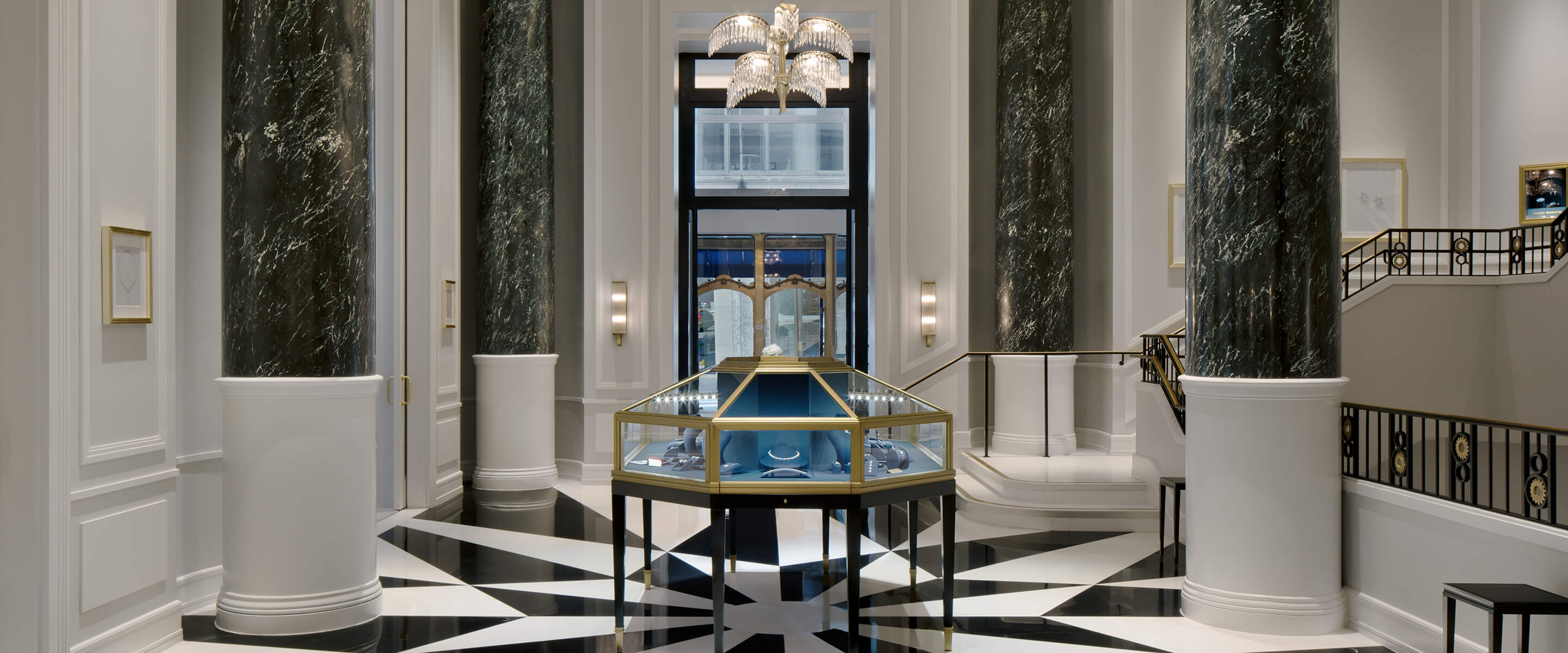 Luxury showroom featuring jewelry display case of the Harry Winston San Francisco Salon