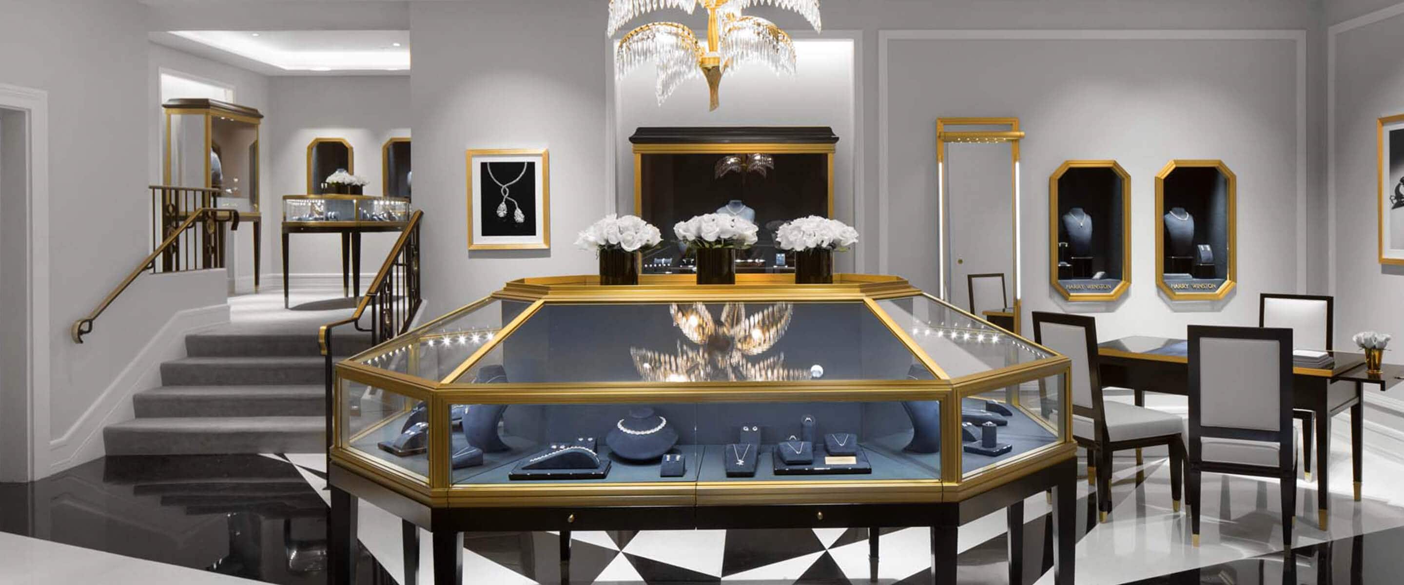 Luxury showroom featuring jewelry display case of the New York Salon