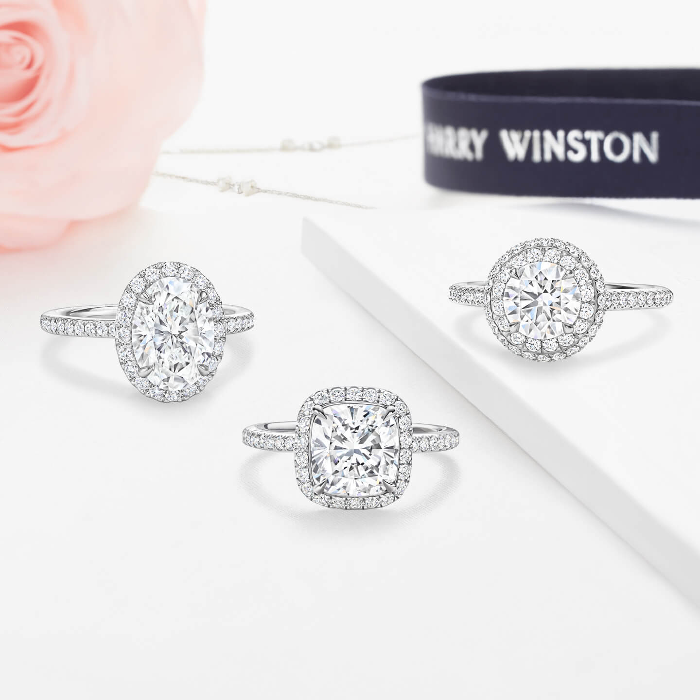 ダブルヘイロー・マイクロパヴェ・リング     クッションカット・マイクロパヴェ・リング     オーバル・マイクロパヴェ・リング