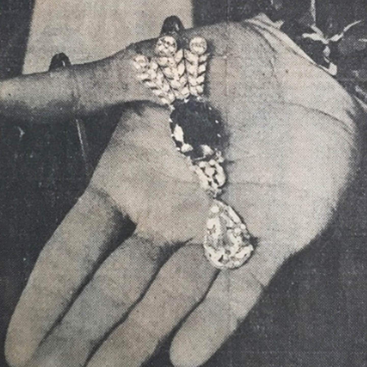 Close up of newspaper clipping featuring an incredible necklace acquired at an estate jewelry auction