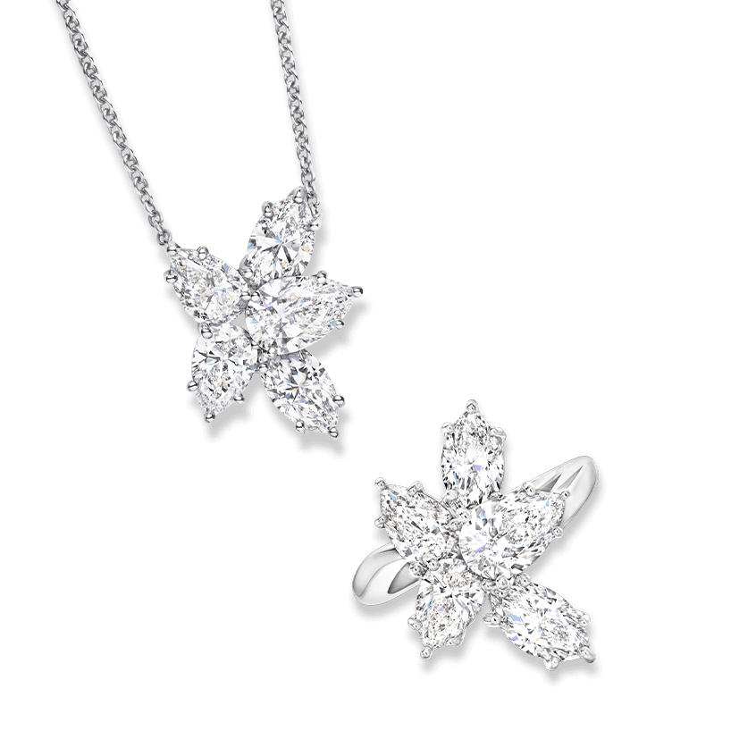 Winston Cluster Diamond Necklace and Winston Cluster Diamond Ring
