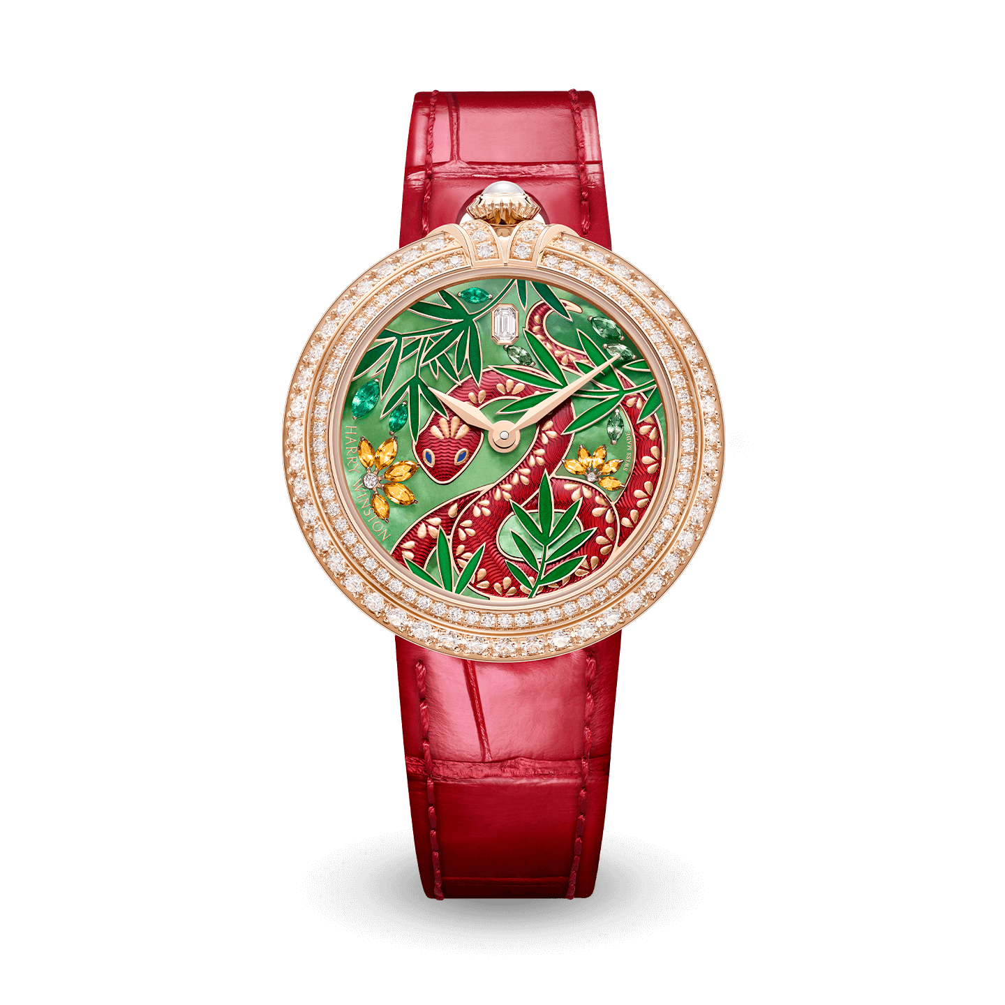 Chinese New Year Quatomatic 36mm 2025 with red snake on a green dial